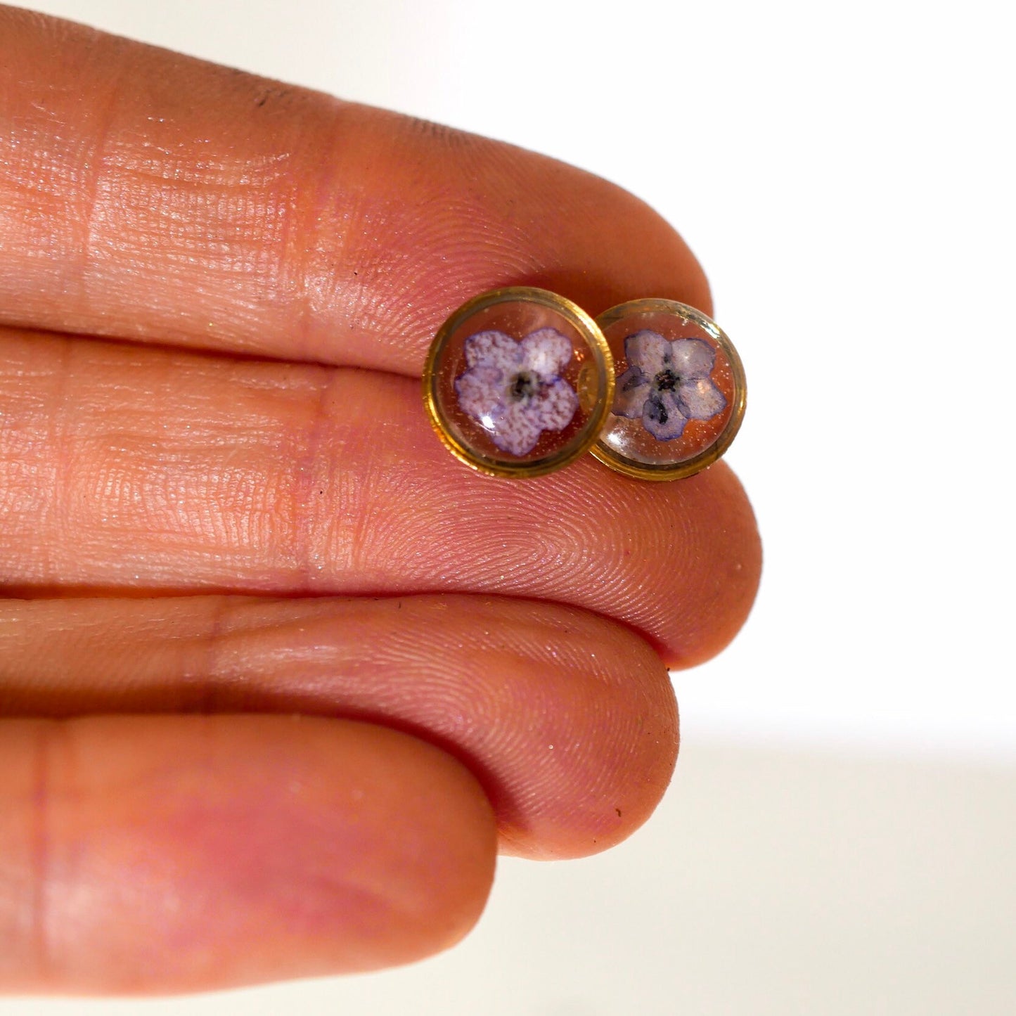 Forget Me Not Flower Stud Earrings, Real Pressed Flowers (10mm Circle)