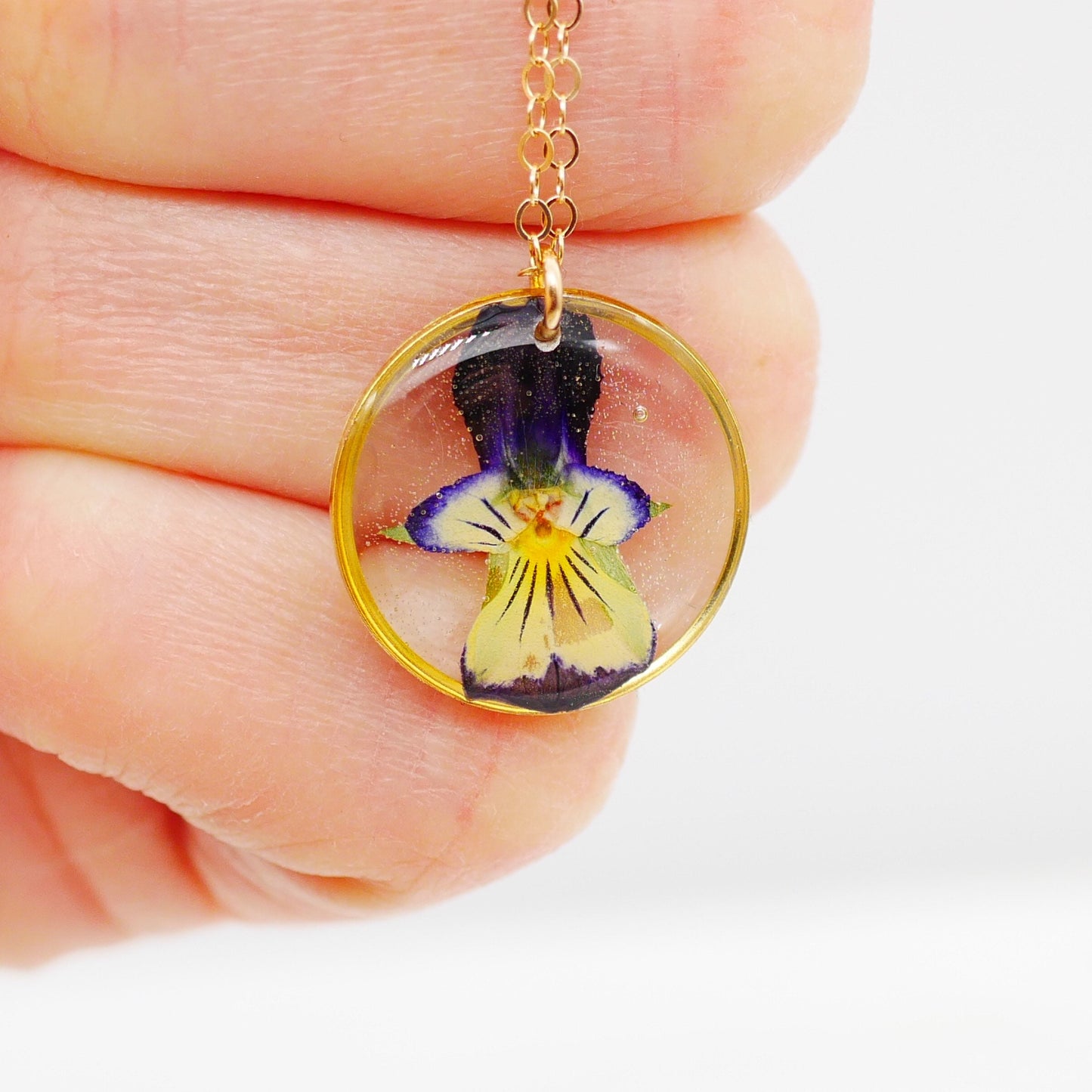 Pressed Pansy Necklace, Dainty pressed flower jewelry, Viola jewelry , February Birth Flower, violet necklace