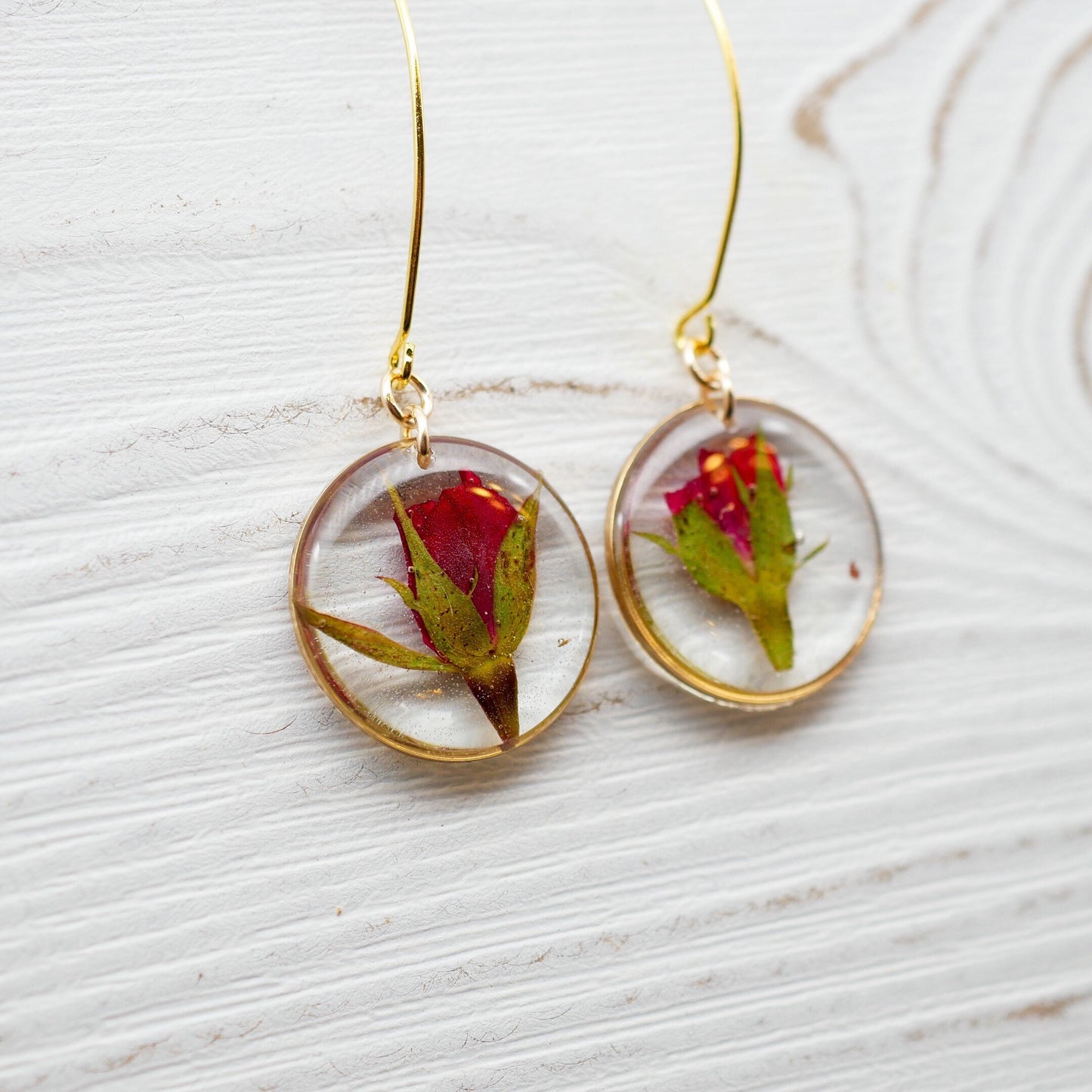 Dainty Rose Drop Earrings, Pressed flower jewelry, Real flower earrings, Rose earrings, Terrarium jewelry, Botanical rose earrings