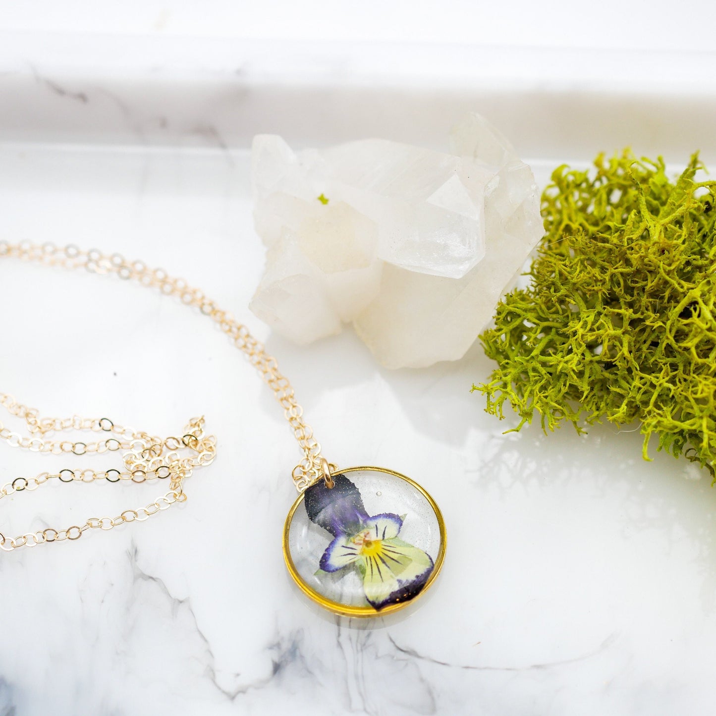 Pressed Pansy Necklace, Dainty pressed flower jewelry, Viola jewelry , February Birth Flower, violet necklace