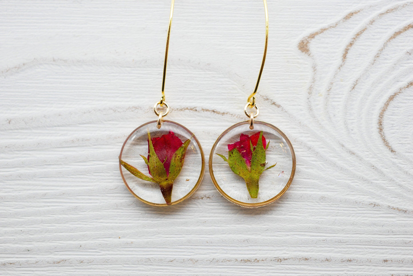 Dainty Rose Drop Earrings, Pressed flower jewelry, Real flower earrings, Rose earrings, Terrarium jewelry, Botanical rose earrings