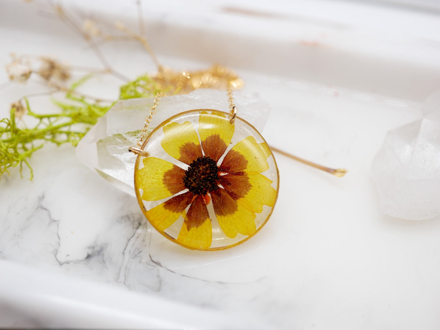 Pressed Texas Wildflower Necklace, Coreopsis