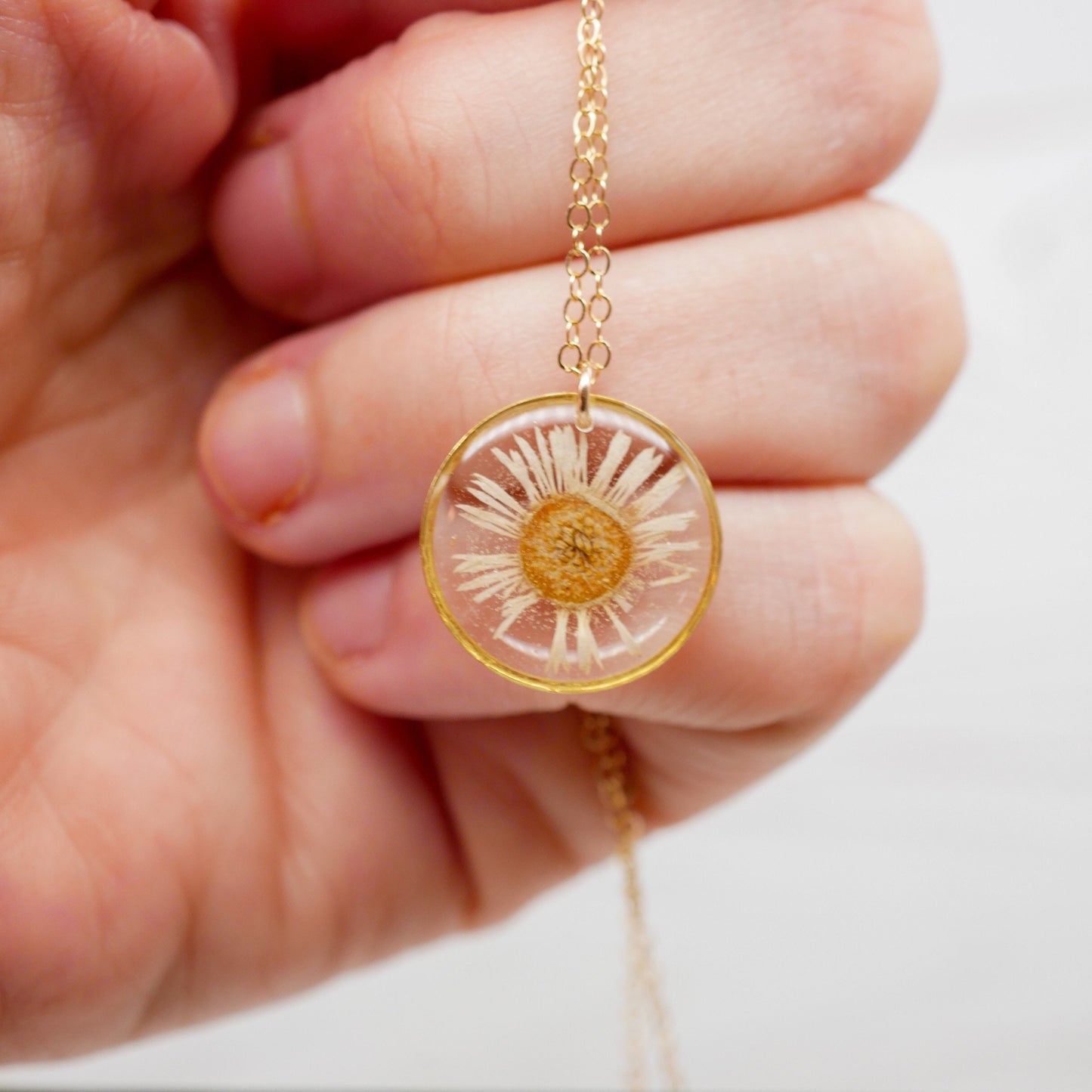 Pressed Daisy Necklace on Sterling or gold filled chain
