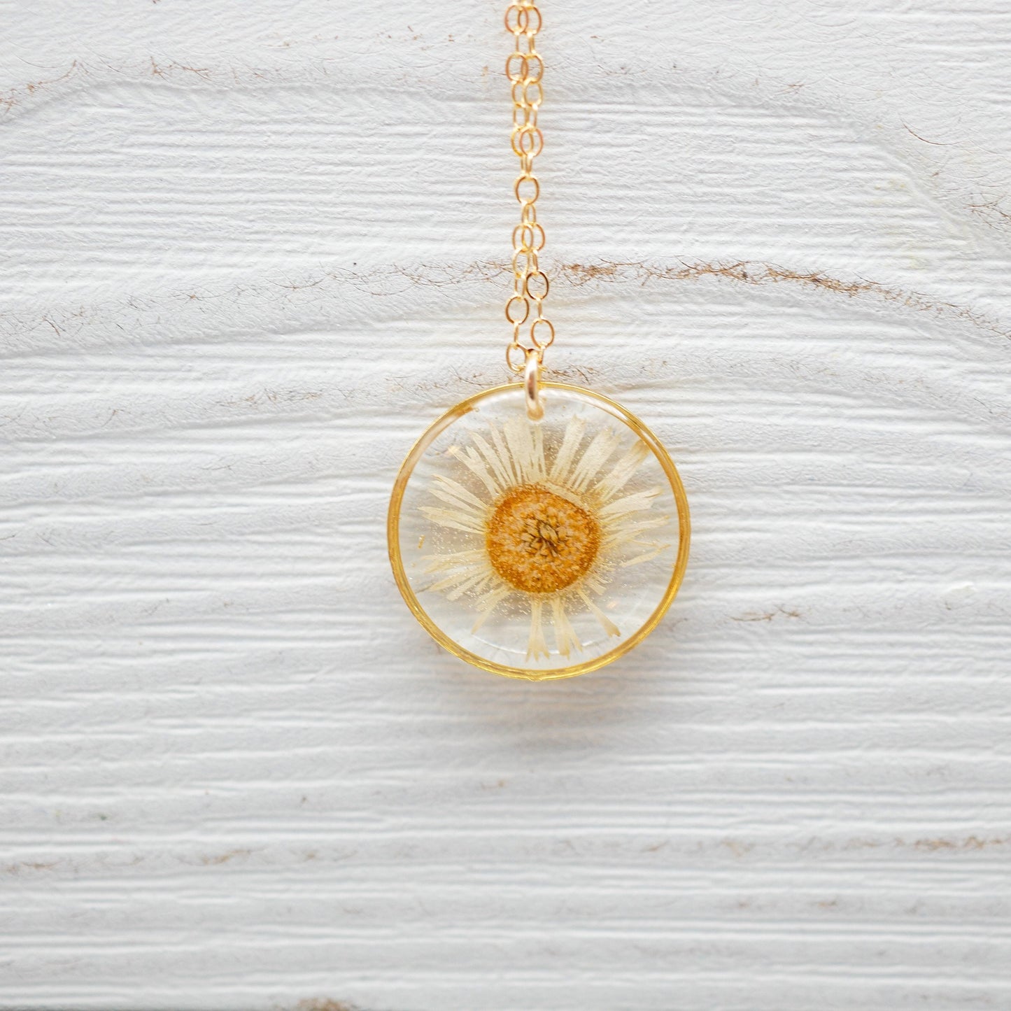 Pressed Daisy Necklace on Sterling or gold filled chain