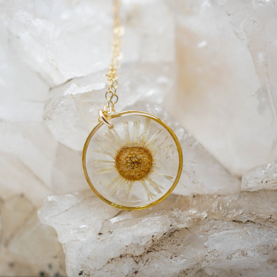 Pressed Daisy Necklace on Sterling or gold filled chain