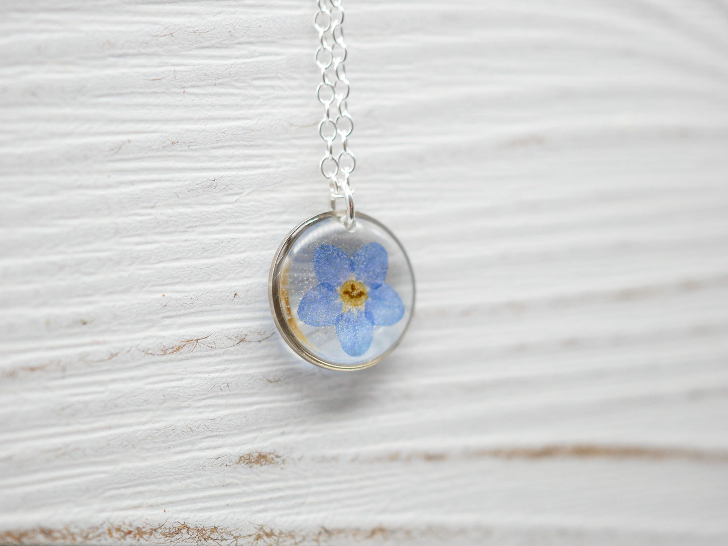 Tiny forget me not necklace, pressed flower jewelry, real forget me not necklace, memorial flower jewelry,
