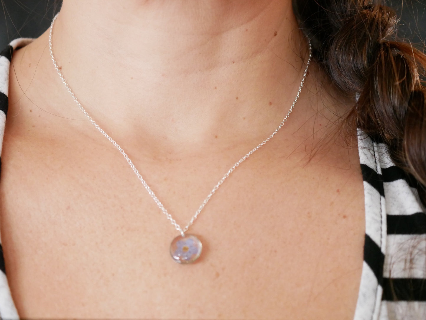 Tiny forget me not necklace, pressed flower jewelry, real forget me not necklace, memorial flower jewelry,