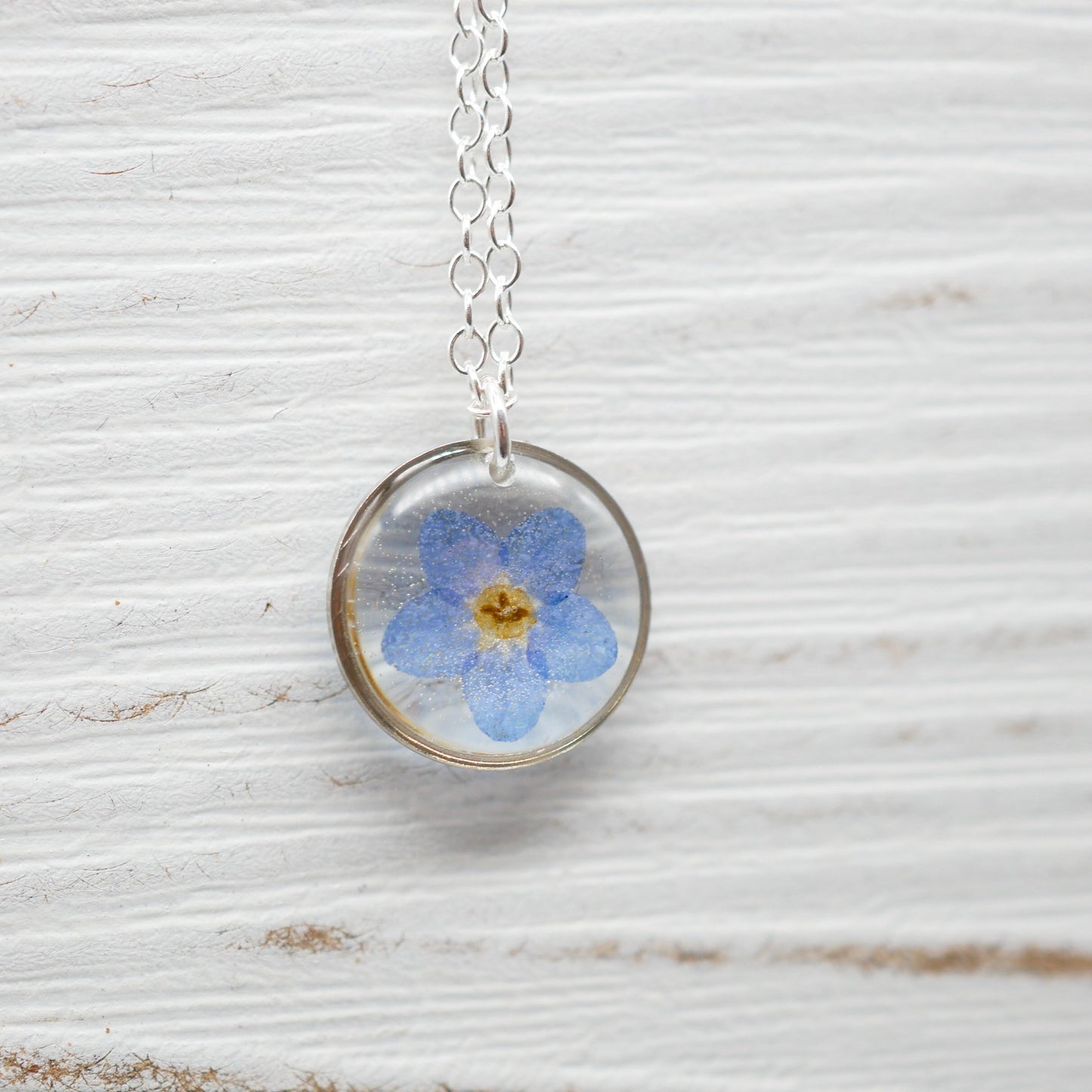 Tiny forget me not necklace, pressed flower jewelry, real forget me not necklace, memorial flower jewelry,