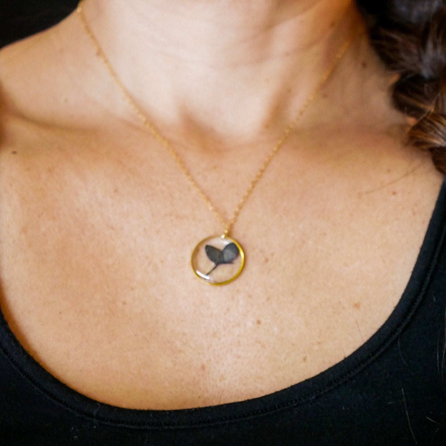 Texas pressed bluebonnet necklace -24k gold fill or sterling silver circle pendant