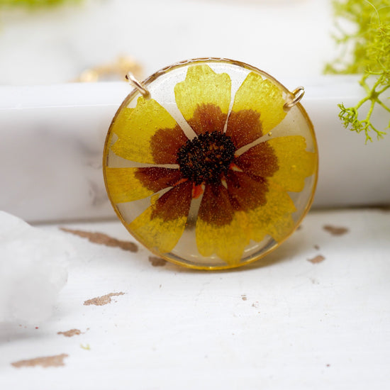 Pressed Texas Wildflower Necklace, Coreopsis