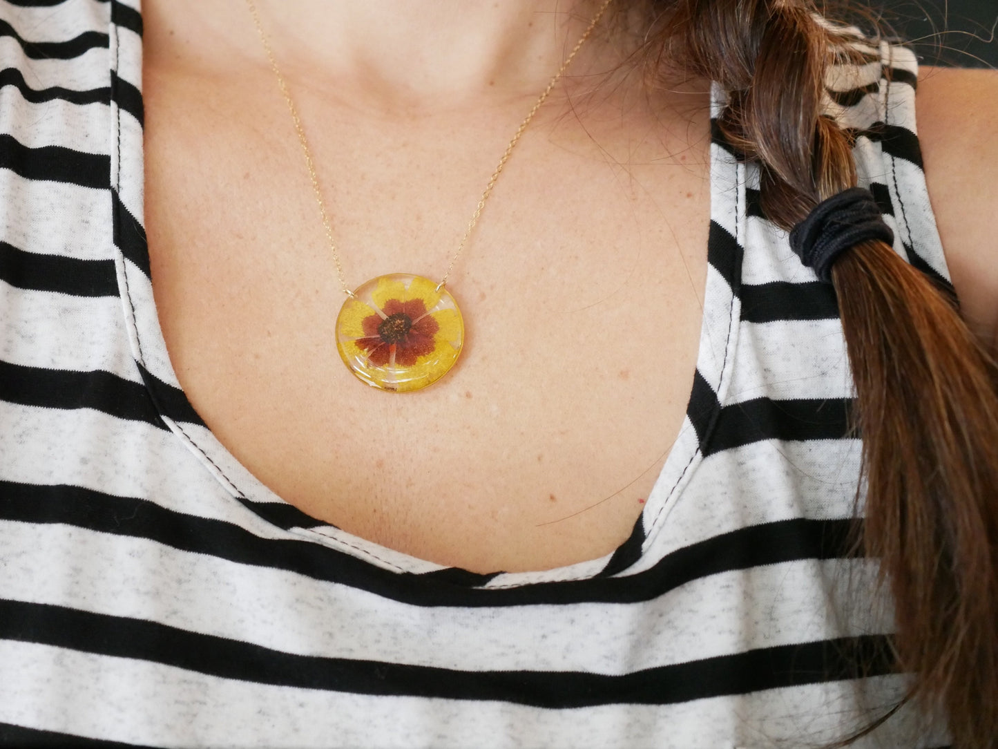 Pressed Texas Wildflower Necklace, Coreopsis