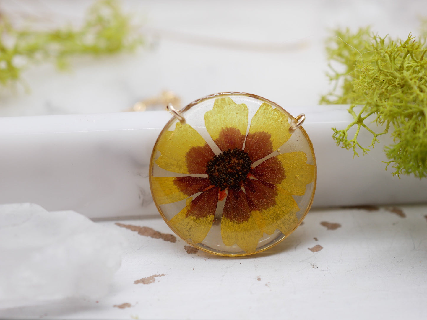 Pressed Texas Wildflower Necklace, Coreopsis