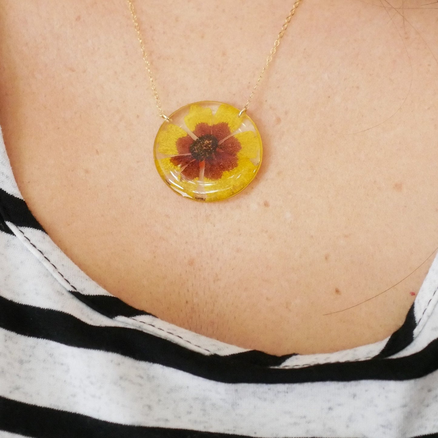 Pressed Texas Wildflower Necklace, Coreopsis