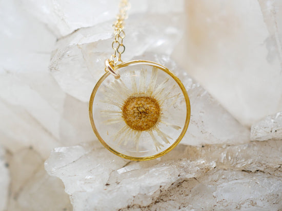 Pressed Daisy Necklace on Sterling or gold filled chain