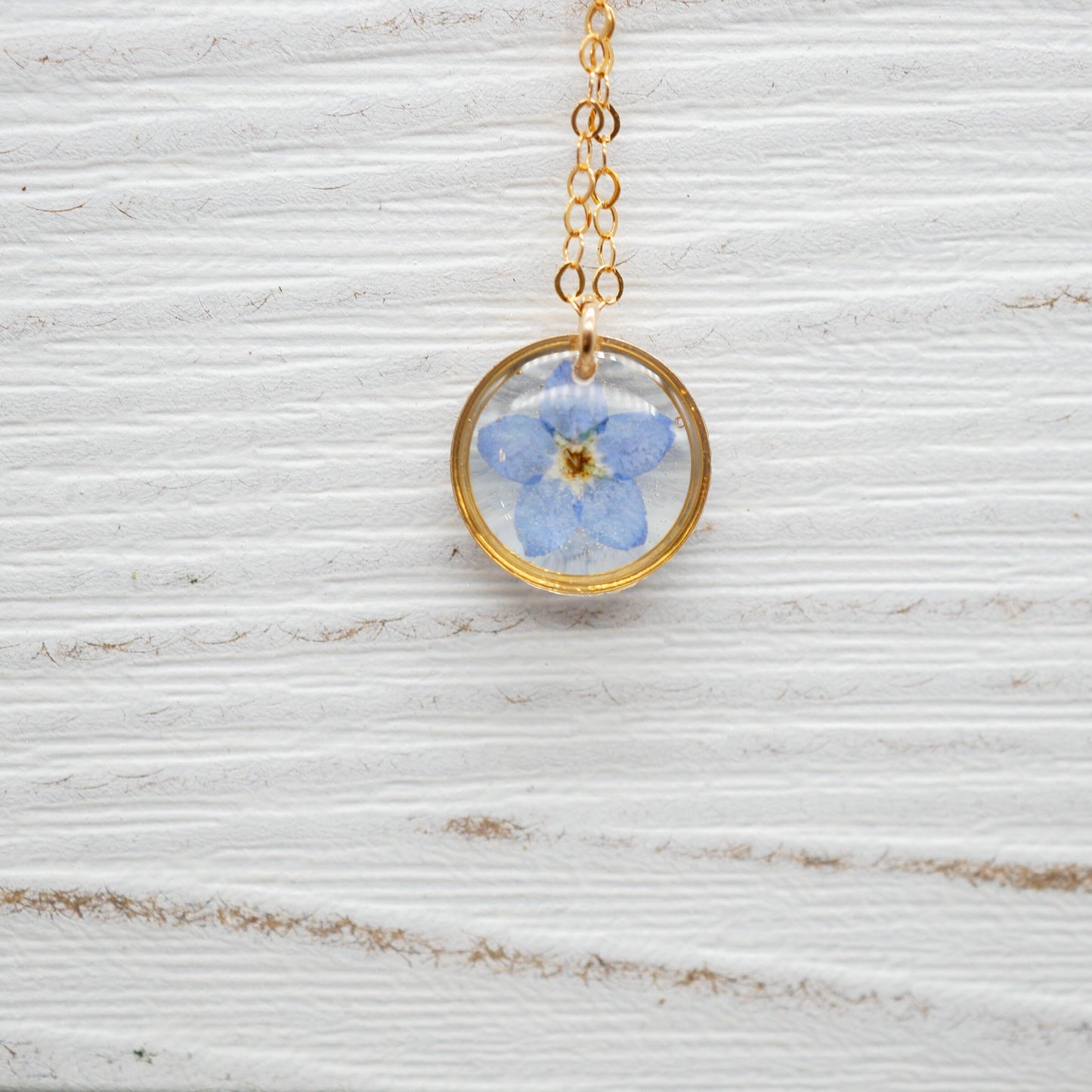 Tiny forget me not necklace, pressed flower jewelry, real forget me not necklace, memorial flower jewelry,