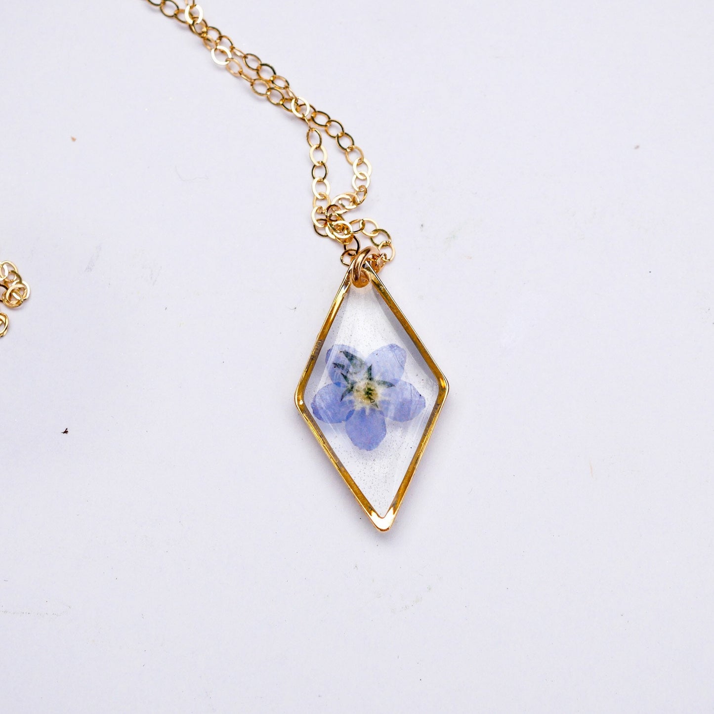 Forget me not necklace, dainty flower jewelry, myosotis necklace, pressed flower necklace, memorial flower jewelry