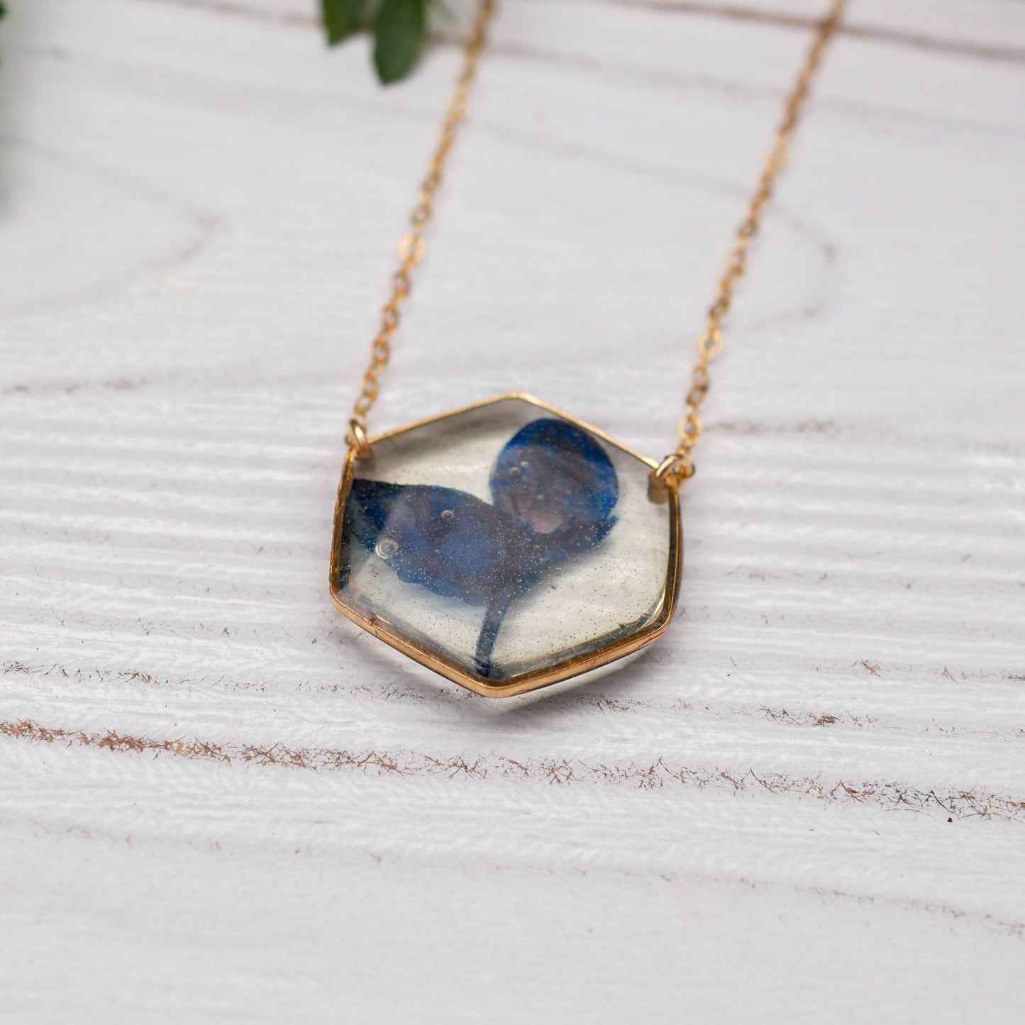 Texas Bluebonnet necklace, real bluebonnet jewelry, Texas bluebonnet gift, pressed flower jewelry, resin flowers, hexagon flower necklace
