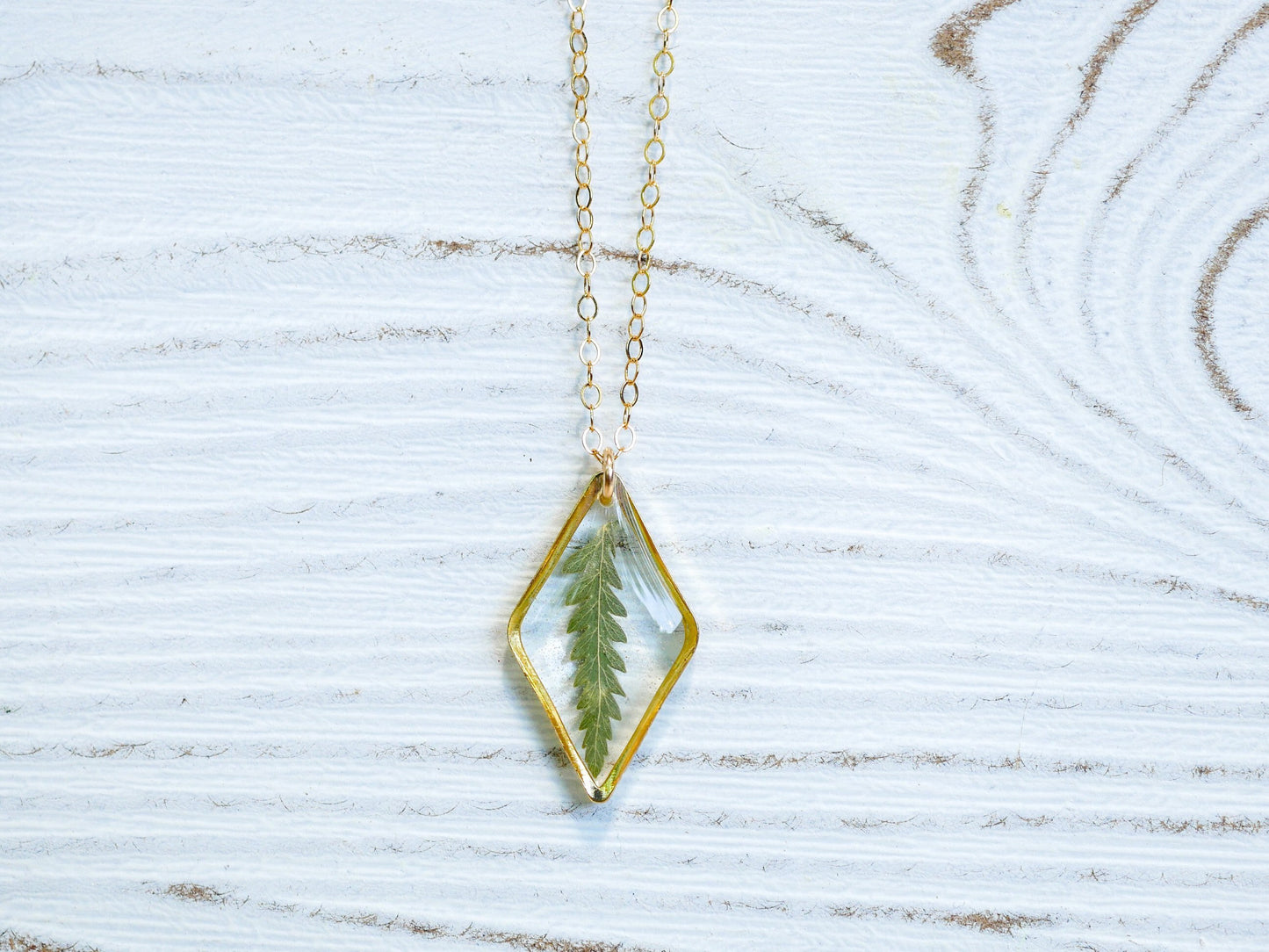 Dainty pressed Fern Necklace, Real fern jewelry, real leaf necklace, nature gift, terrarium necklace, diamond shape necklace