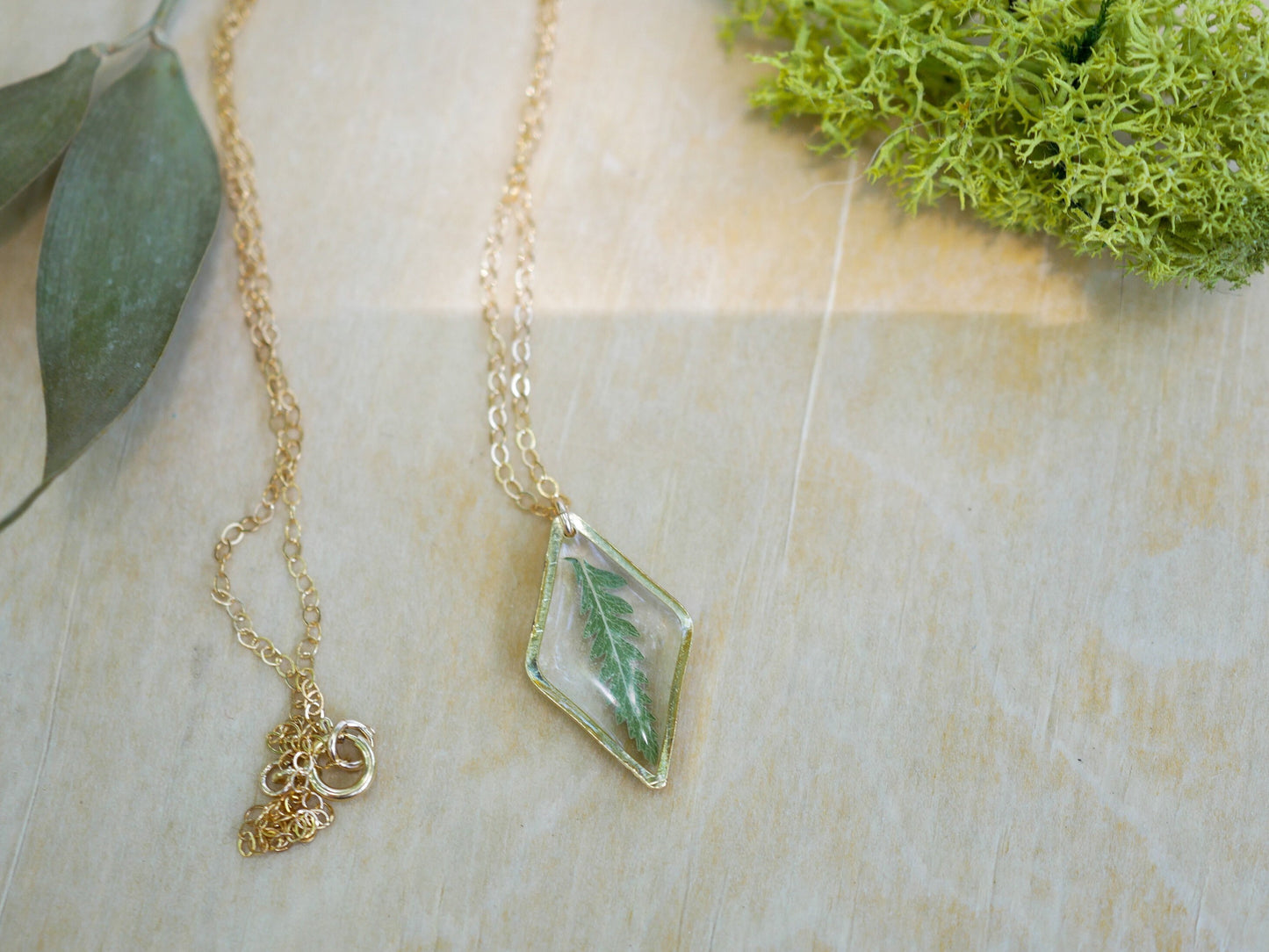 Dainty pressed Fern Necklace, Real fern jewelry, real leaf necklace, nature gift, terrarium necklace, diamond shape necklace