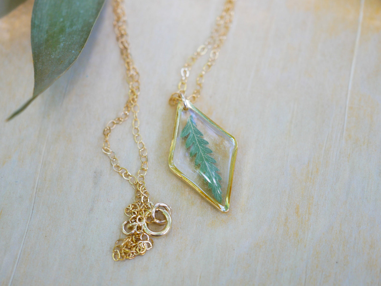 Dainty pressed Fern Necklace, Real fern jewelry, real leaf necklace, nature gift, terrarium necklace, diamond shape necklace