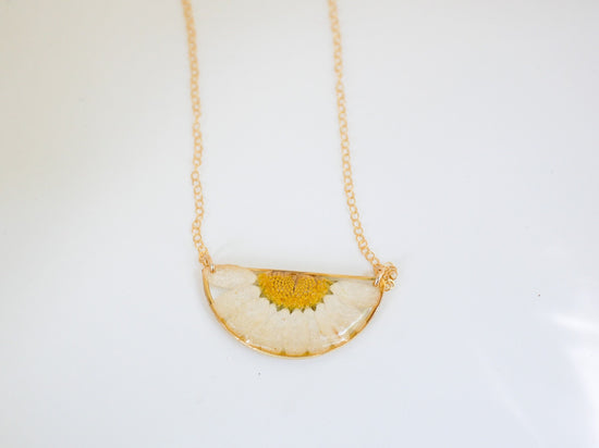 Pressed Daisy Half Moon Necklace
