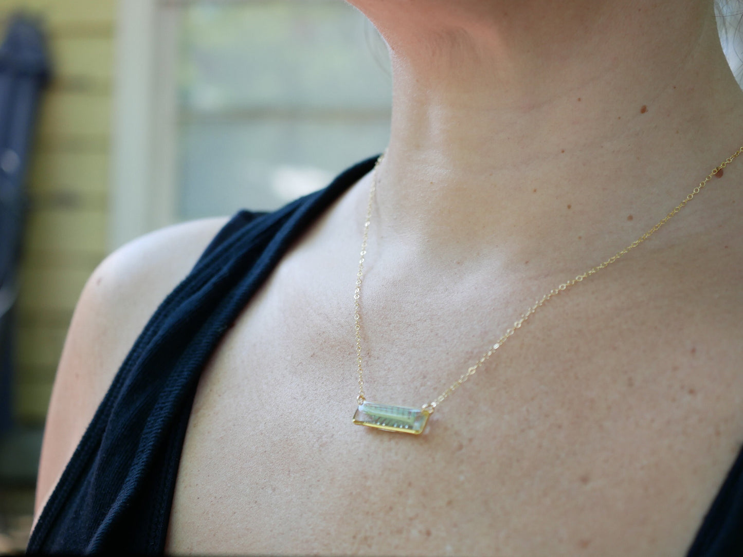 Dainty Fern Necklace in Resin – Horizontal Bar Necklace – 14k Gold Fill or Sterling Silver – Pressed Botanical Jewelry – Minimalist Everyday