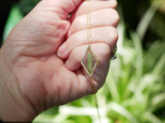 Dainty pressed Fern Necklace, Real fern jewelry, real leaf necklace, nature gift, terrarium necklace, diamond shape necklace
