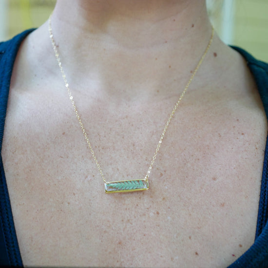 Dainty Fern Necklace in Resin – Horizontal Bar Necklace – 14k Gold Fill or Sterling Silver – Pressed Botanical Jewelry – Minimalist Everyday