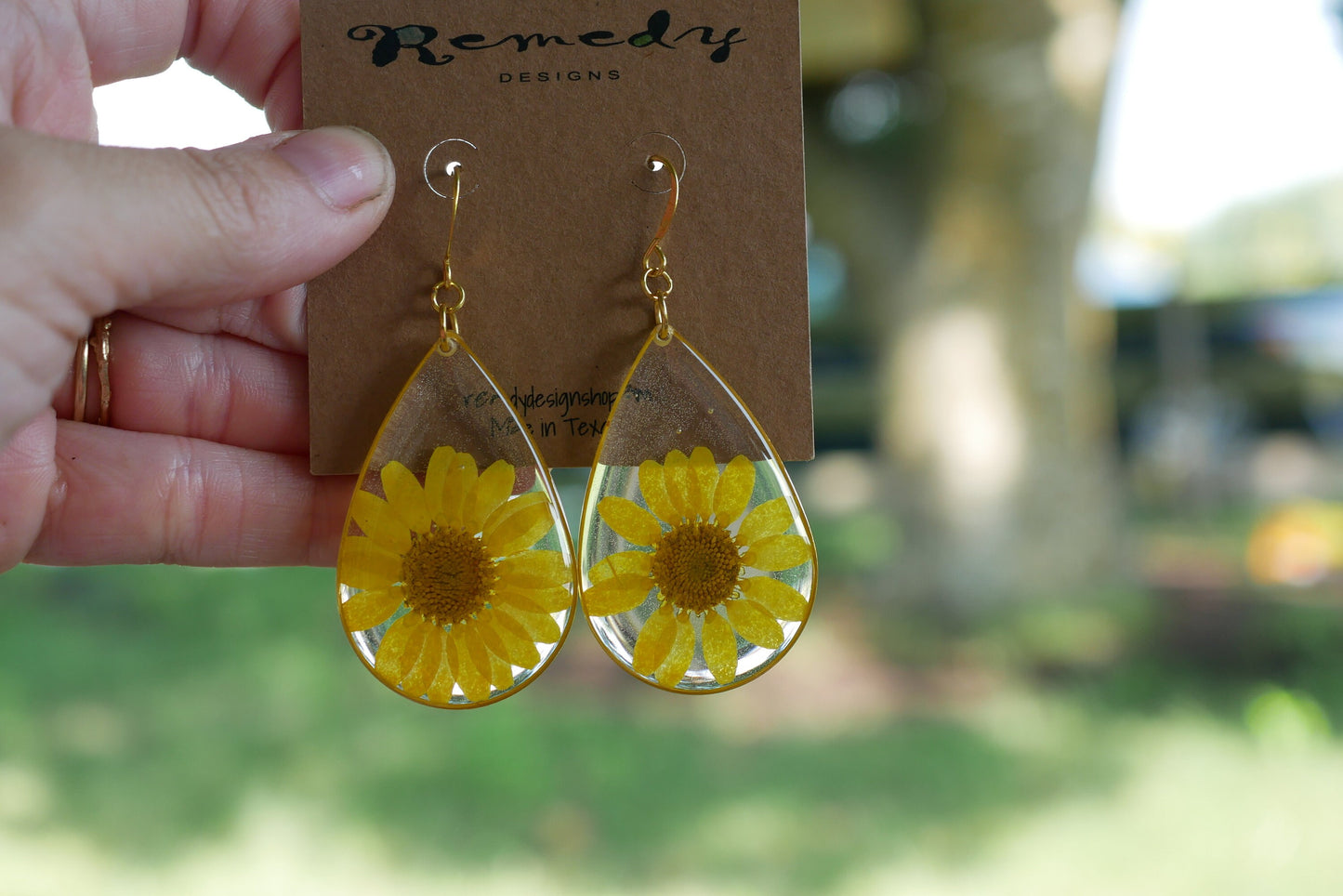 Large statement yellow flower teardrop earrings