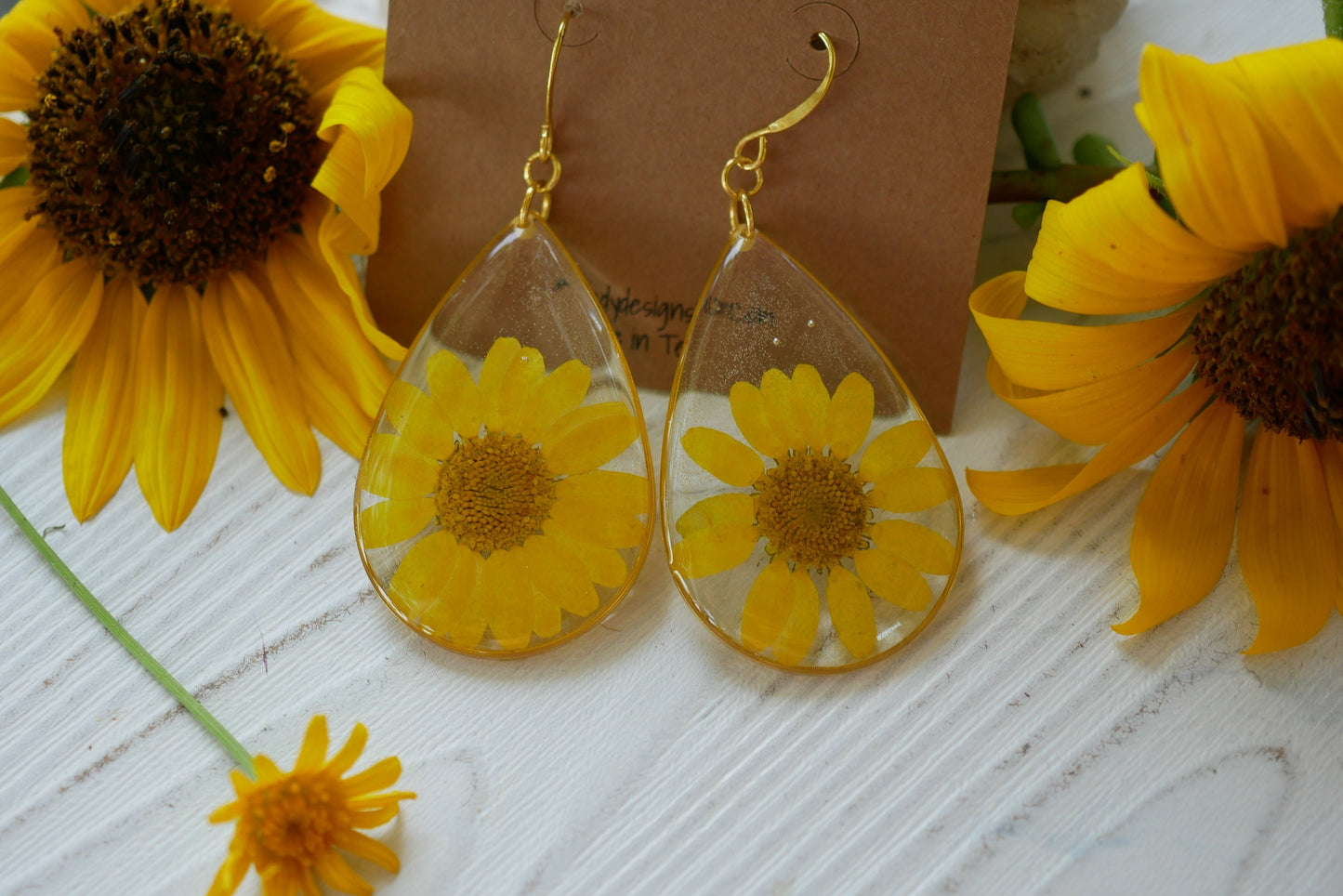 Large statement yellow flower teardrop earrings