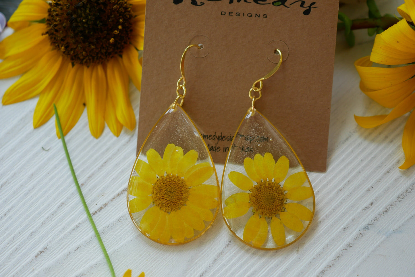 Large statement yellow flower teardrop earrings
