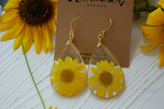 Large statement yellow flower teardrop earrings