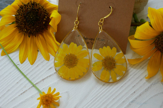 Large statement yellow flower teardrop earrings