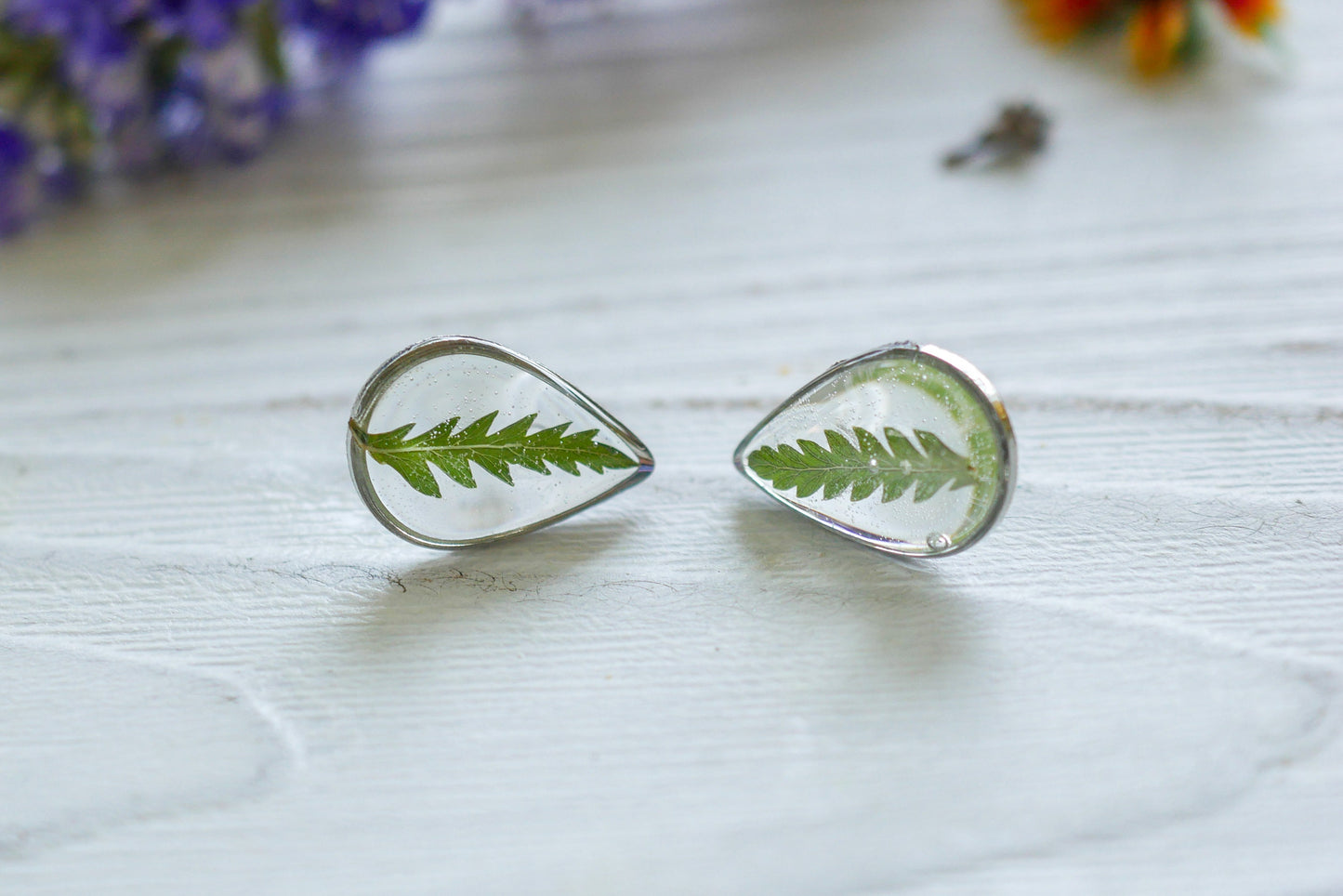 Teardrop Pressed Fern Studs – Fairy Core Vibes