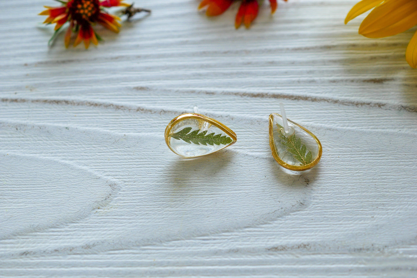 Teardrop Pressed Fern Studs – Fairy Core Vibes