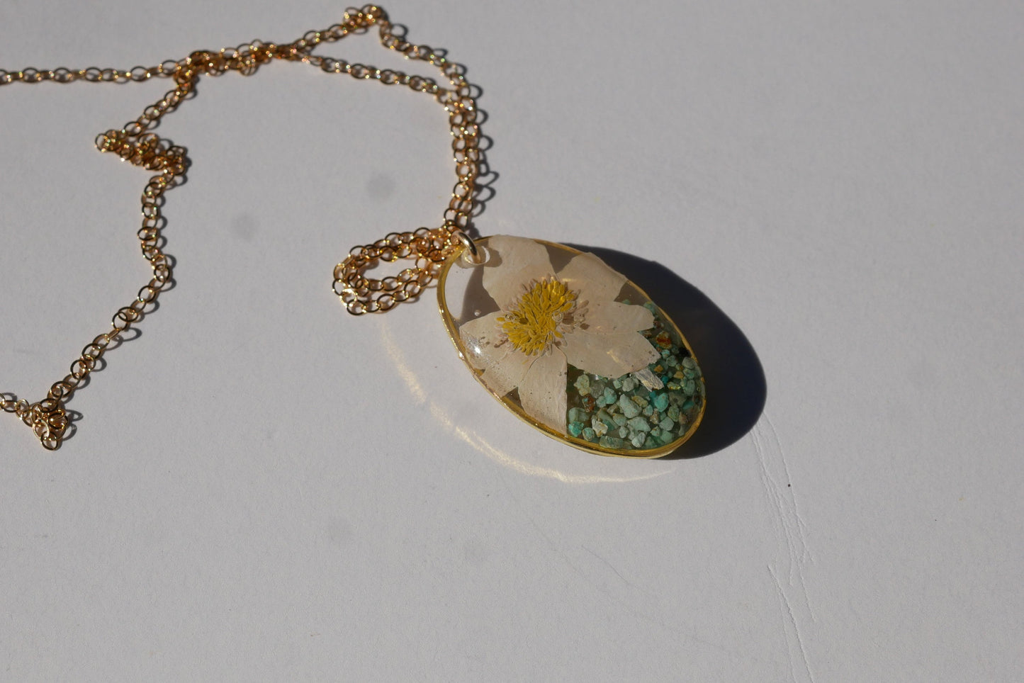 Birthflower and birthstone bouquet necklace pressed flower jewelry