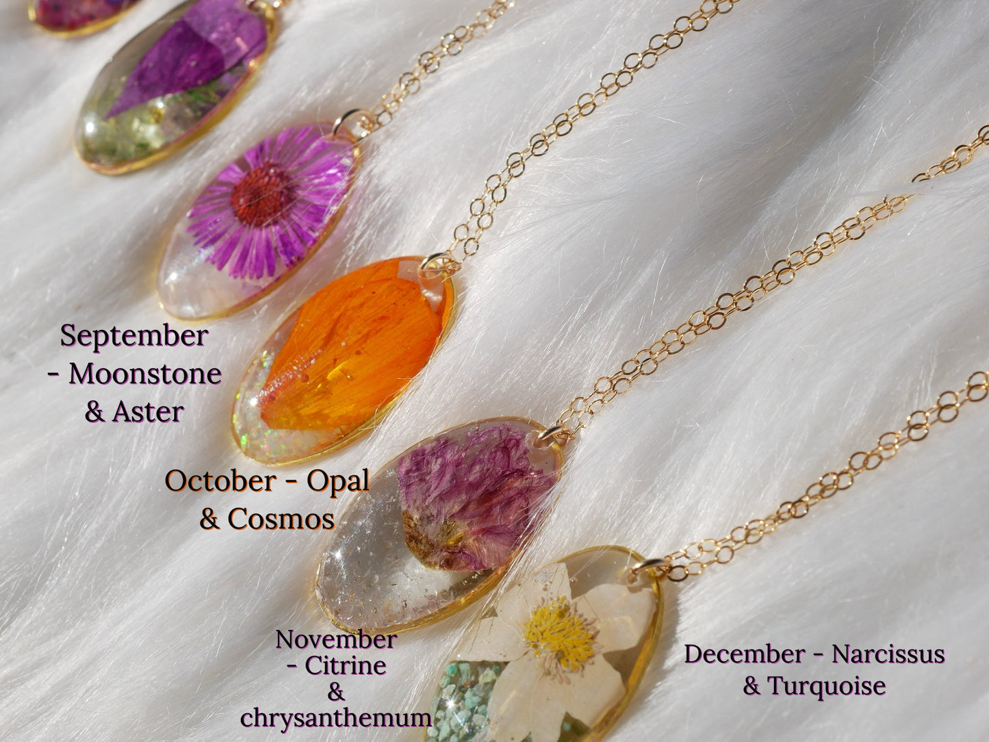 August birthflower and birthstone  necklace pressed flower jewelry, peridot and gladiolus pendant, pressed poppy or gladiolus necklace