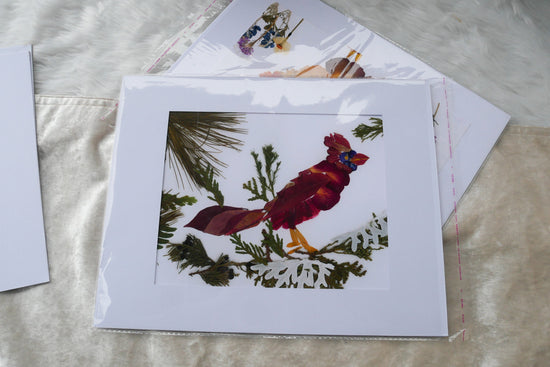 Pressed flower cardinal art, real flower art PRINT