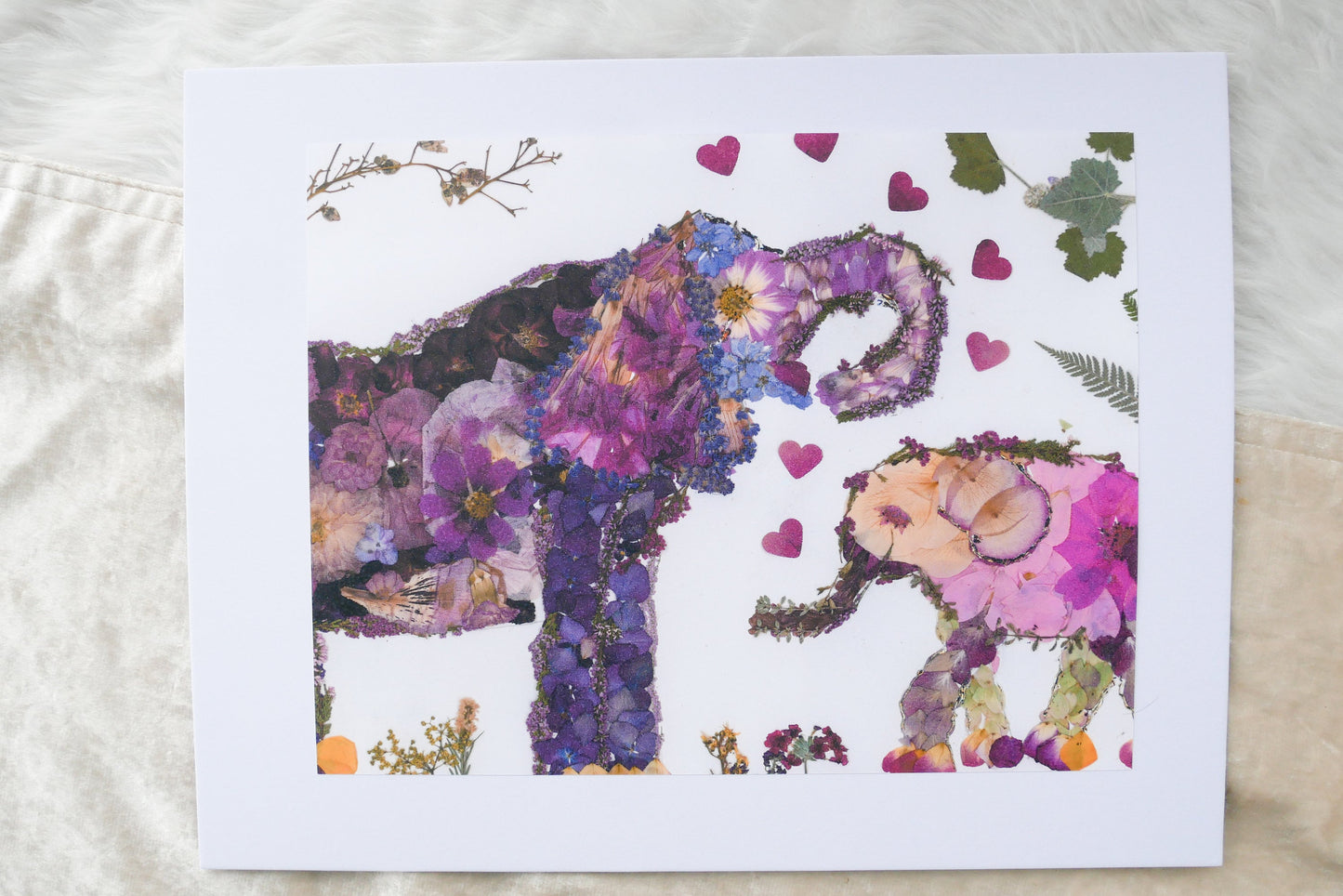 Pressed flower elephant art, real flower art PRINT, elephant nursery wall art, Mother's Day art