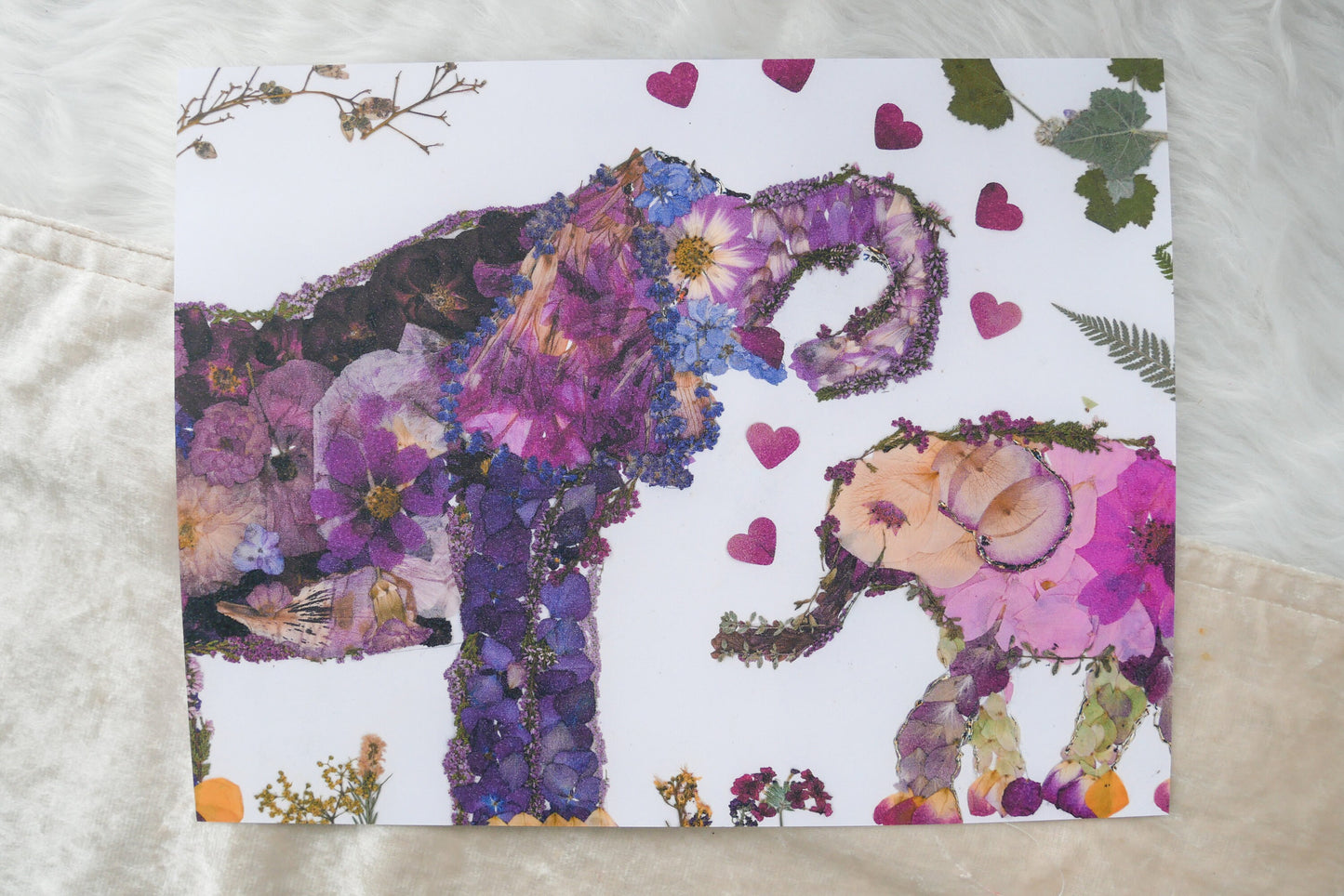 Pressed flower elephant art, real flower art PRINT, elephant nursery wall art, Mother's Day art