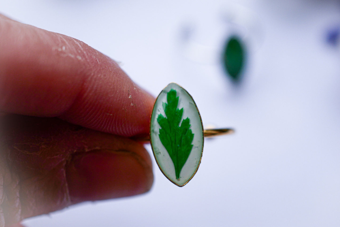 Pressed fern ring, real fern jewelry, pressed botanical ring,  steel adjustable ring