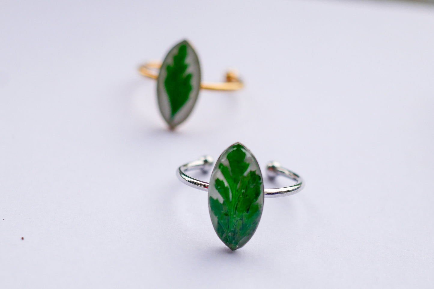 Pressed fern ring, real fern jewelry, pressed botanical ring,  steel adjustable ring
