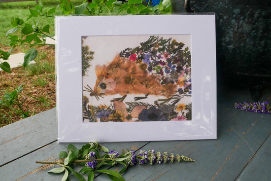 Pressed Flower Hedgehog art, Whimsical Hedgehog, Art Print for woodland nursery