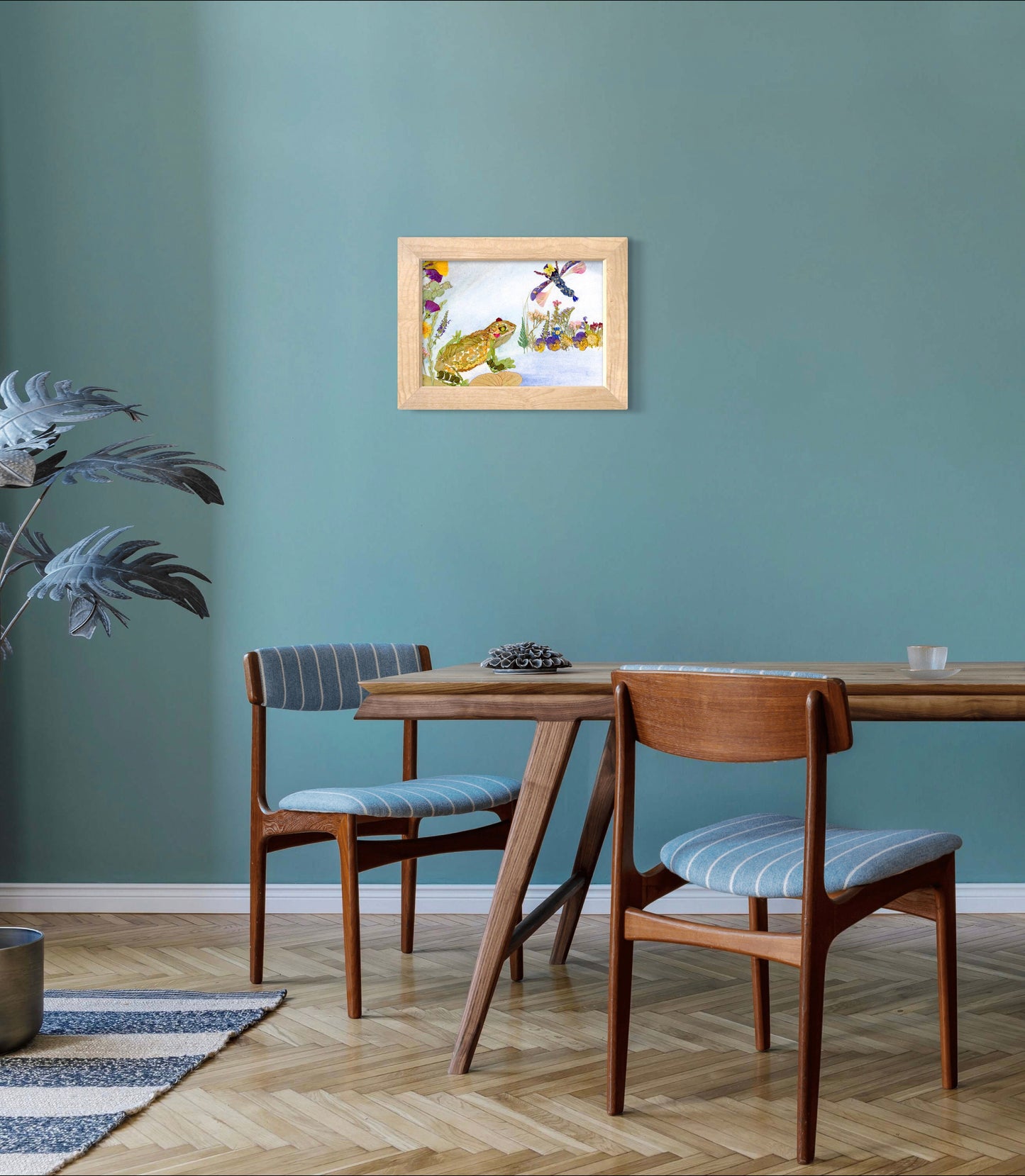 Pressed Flower Wall Art: Frog and Dragonfly - Nursery Decor Print