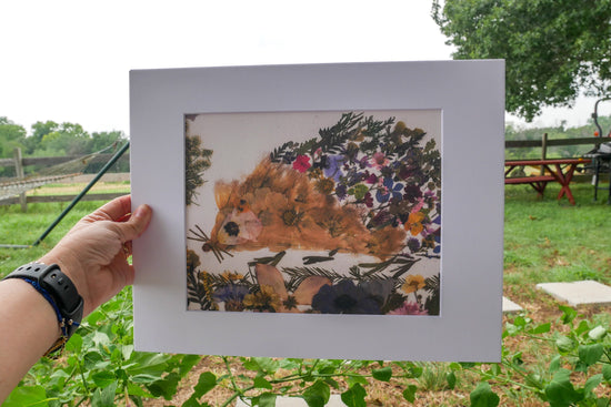 Pressed Flower Hedgehog art, Whimsical Hedgehog, Art Print for woodland nursery