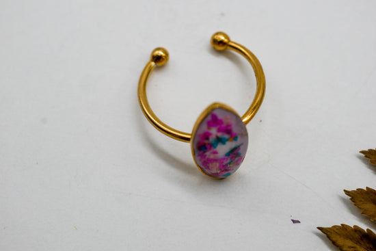 Pressed Flower Confetti Ring – marquise Shape, Adjustable ring pressed flowers