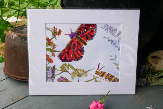 Pressed Flower Monarch butterfly  art, Whimsical caterpillar art, Art Print for woodland nursery, whimsical insect art