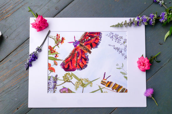 Pressed Flower Monarch butterfly  art, Whimsical caterpillar art, Art Print for woodland nursery, whimsical insect art