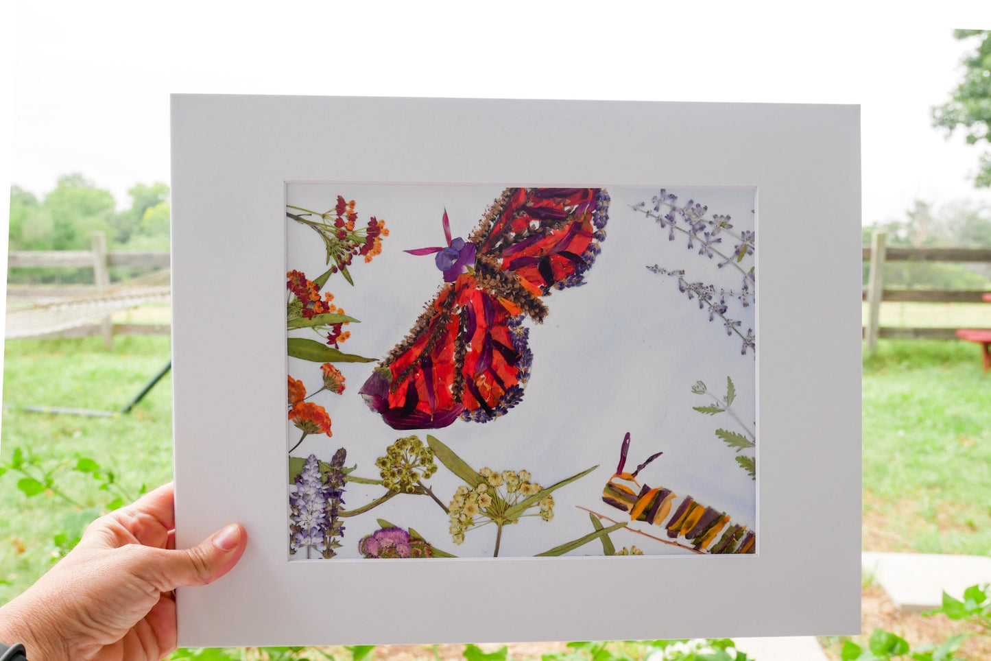 Pressed Flower Monarch butterfly  art, Whimsical caterpillar art, Art Print for woodland nursery, whimsical insect art