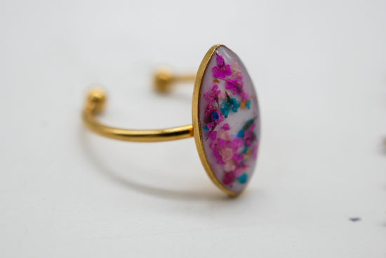 Pressed Flower Confetti Ring – marquise Shape, Adjustable ring pressed flowers